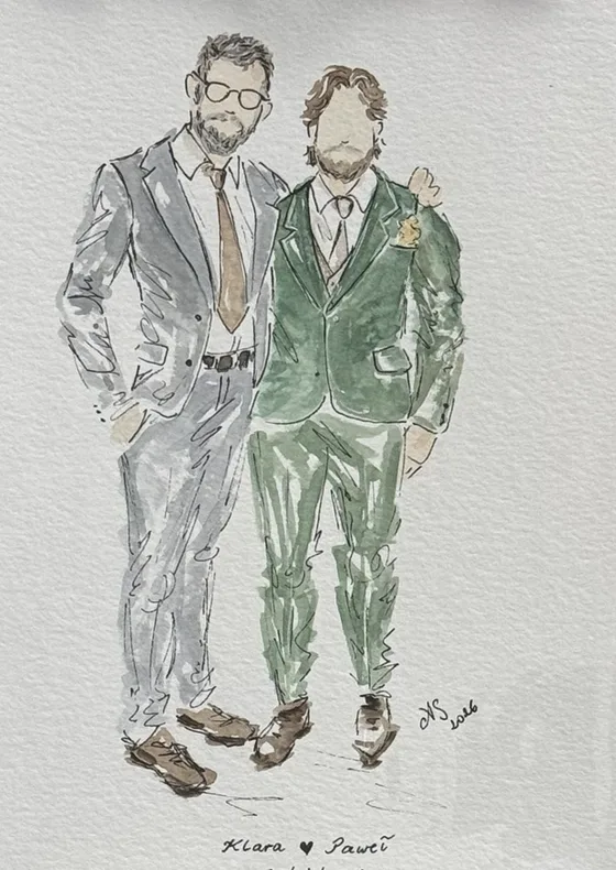 Akwarelowa ilustracja dwóch panów w garniturach