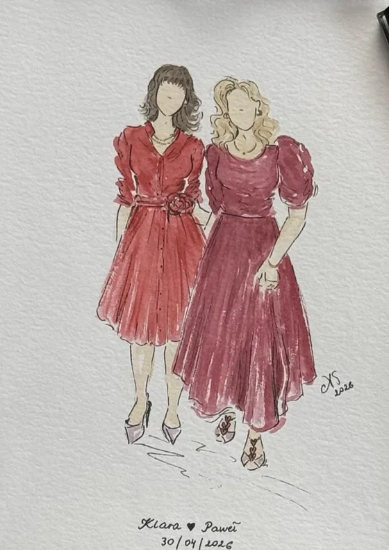 Akwarelowa ilustracja dwóch pań w czerwieni