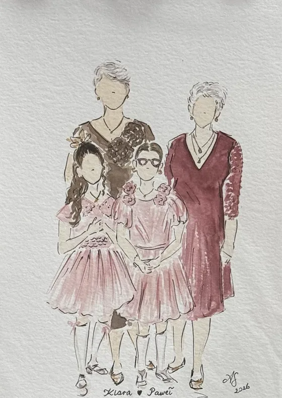 Akwarelowa ilustracja babć z wnuczkami